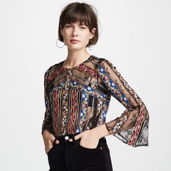 Alice + Olivia Larue Embroidered Slit-Sleeve Tip size XS - Picture 5 of 12